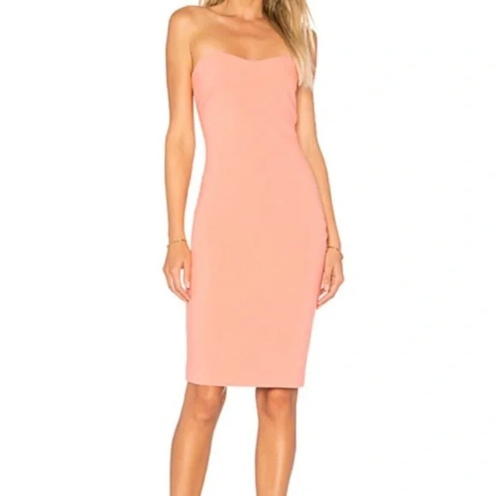Likely Strapless Midi Dress Apricot Size 0 | Wedding Guest Cocktail